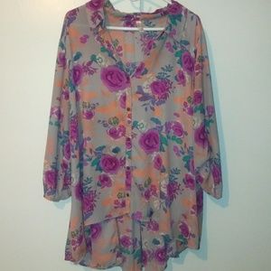 EUC Sheer high low button blouse size 3x